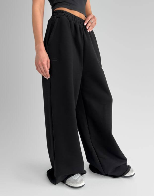 Spodnie o prostym, szerokim stylu, wiosna, czarny - Фото 1