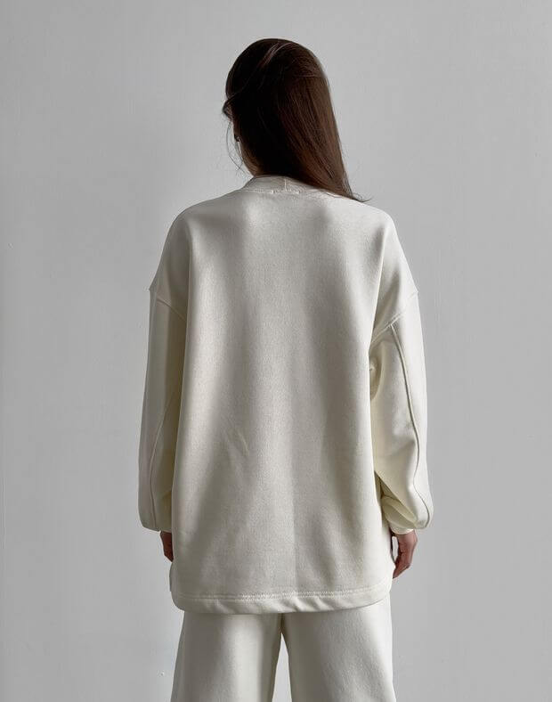 Bluza oversize wiosenna, kremowa - Фото 2
