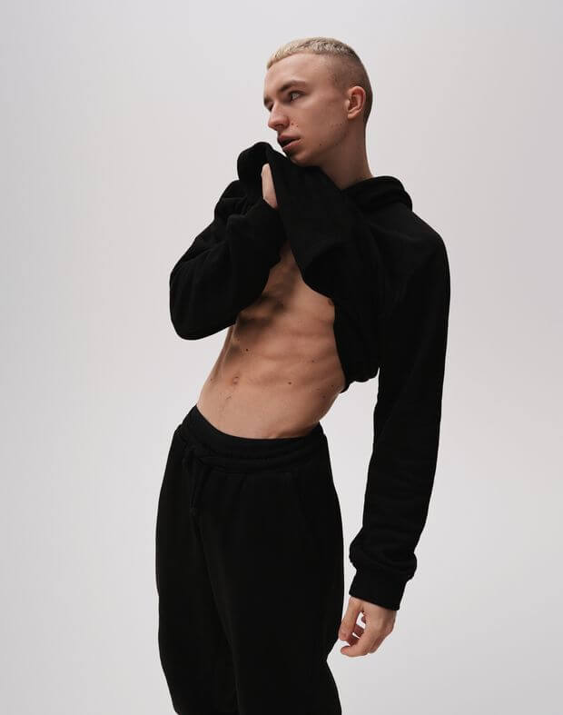 Komplet męskiej wiosennej bluzy z kapturem oversize oraz joggery oversize, czarny - Фото 5