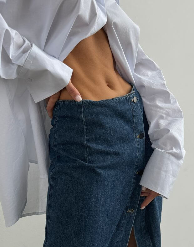 Spódnica maxi jeansowa zapinana na guziki, ciemnoniebieski - Фото 5