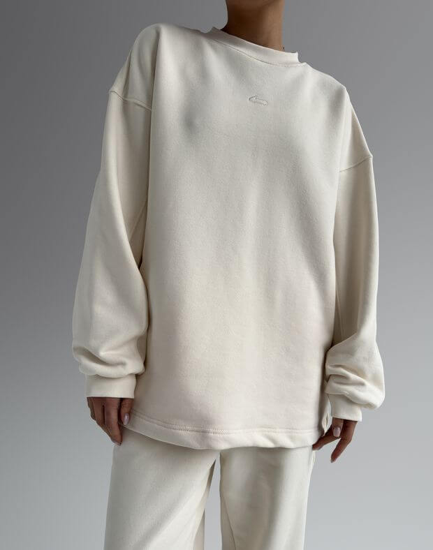 Bluza oversize wiosenna, kremowy - Фото 1