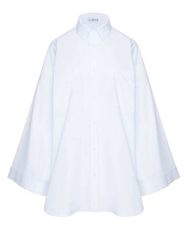 Koszula basic casual oversize z jedną kieszenią, biały - Фото 6