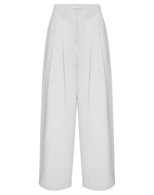 Spodnie basic o wysokim kroju, z fałdami i prosty pasek, biały - Фото 6
