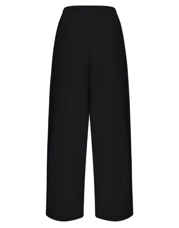 Spodnie basic o wysokim kroju, z fałdami i prosty pasek, czarny - Фото 8