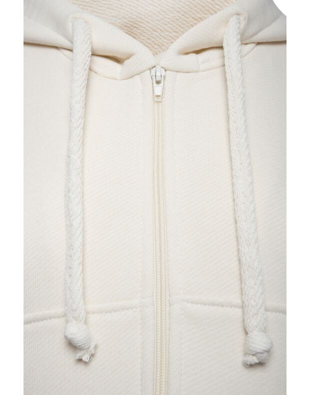 Кrótka bluza z kapturem zapinana na zamek, oversize z ozdobnymi szwami, ecru - Фото 7