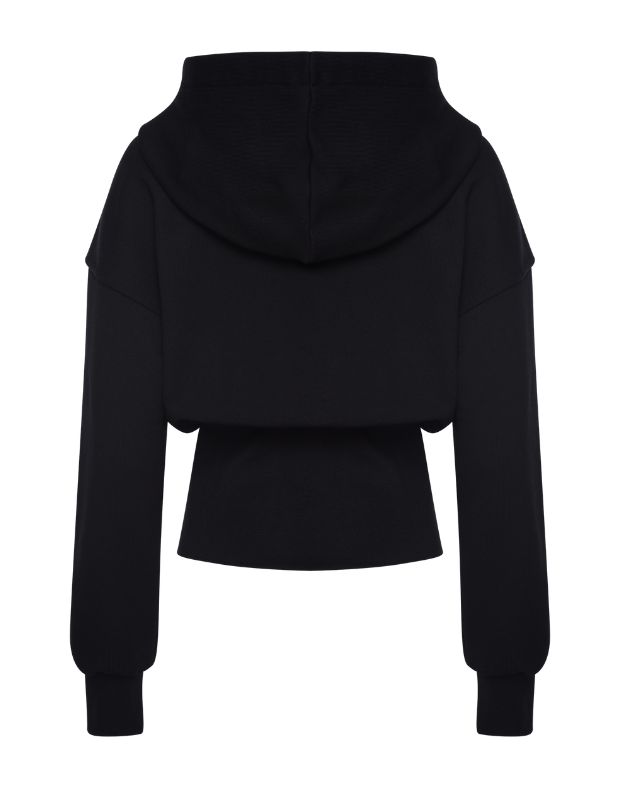 Krótky sweter wiosenny z szerokim mankietem na pasek i zamkiem błyskawicznym, czarny - Фото 8