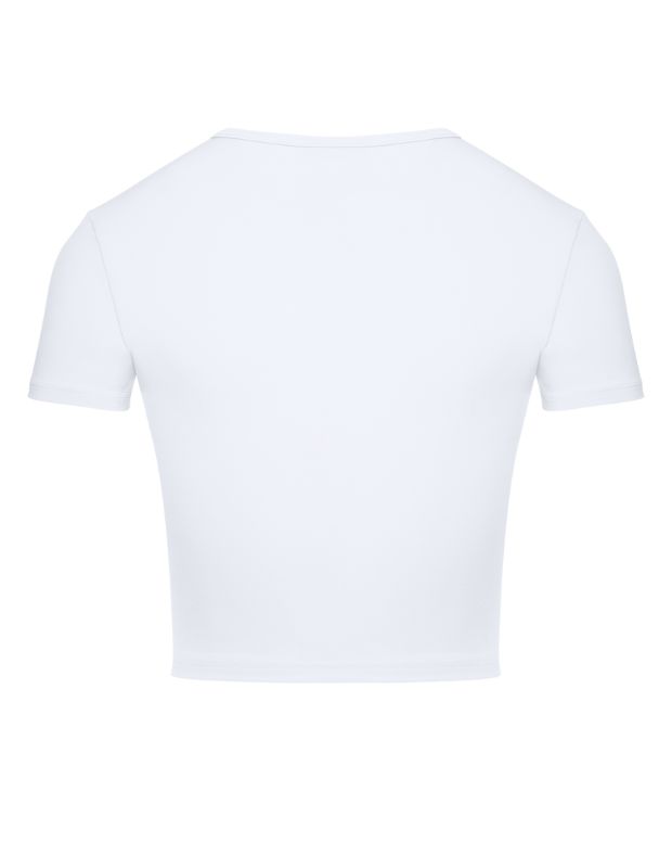 T-shirt wykonany z gładkiej tkaniny o skróconej długości, biały - Фото 8