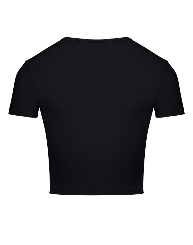 T-shirt wykonany z gładkiej tkaniny o skróconej długości, czarny - Фото 8