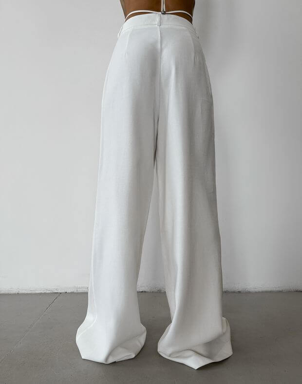 Spodnie basic oversize wykonane z lekkiej tkaniny, mleczarnia - Фото 2