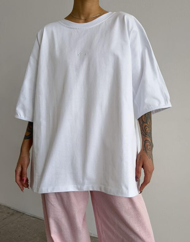 T-shirt oversize raglanowa z bardzo gęstej bawełny, biały - Фото 1