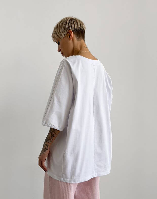 T-shirt oversize raglanowa z bardzo gęstej bawełny, biały - Фото 2