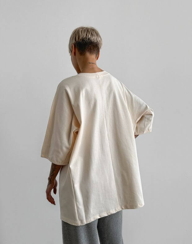 T-shirt oversize raglanowa z bardzo gęstej bawełny, ecru - Фото 2
