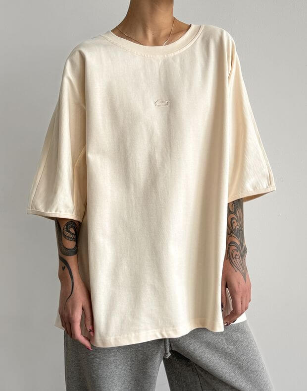 T-shirt oversize raglanowa z bardzo gęstej bawełny, ecru - Фото 1