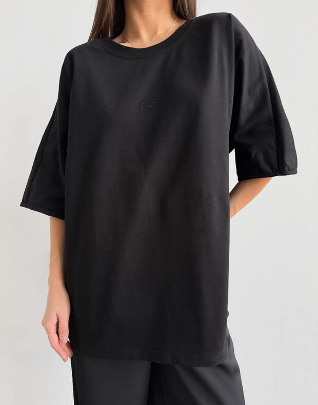 T-shirt oversize raglanowa z bardzo gęstej bawełny, czarny - Фото 1