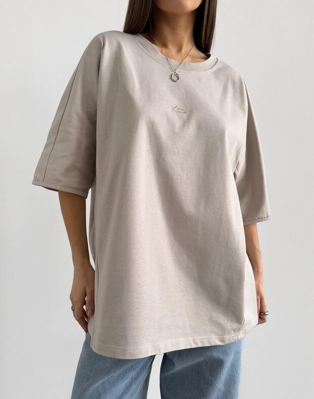T-shirt oversize raglanowa z bardzo gęstej bawełny, kawowy szary - Фото 1