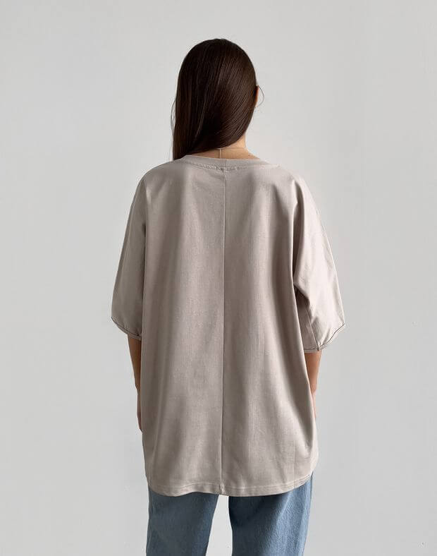T-shirt oversize raglanowa z bardzo gęstej bawełny, kawowy szary - Фото 2