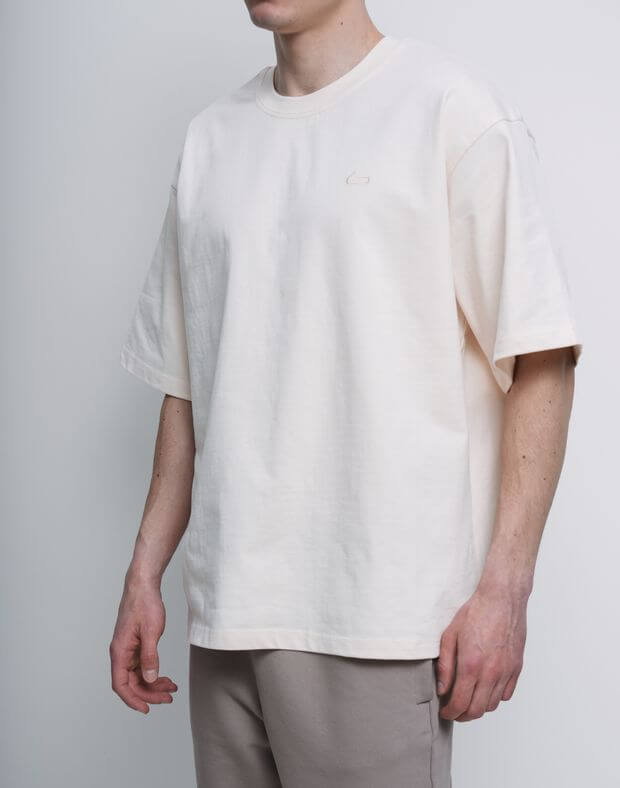 Męska koszulka oversize z logo, wykonana z bardzo gęstej bawełny, ecru - Фото 1