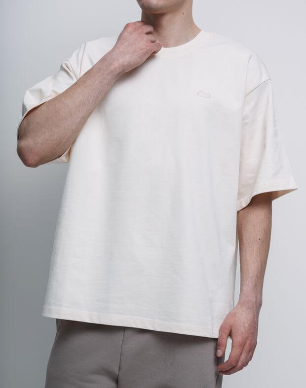 Męska koszulka oversize z logo, wykonana z bardzo gęstej bawełny, ecru - Фото 5
