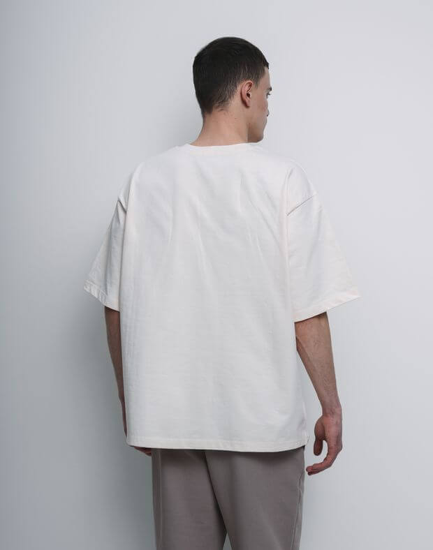 Męska koszulka oversize z logo, wykonana z bardzo gęstej bawełny, ecru - Фото 2
