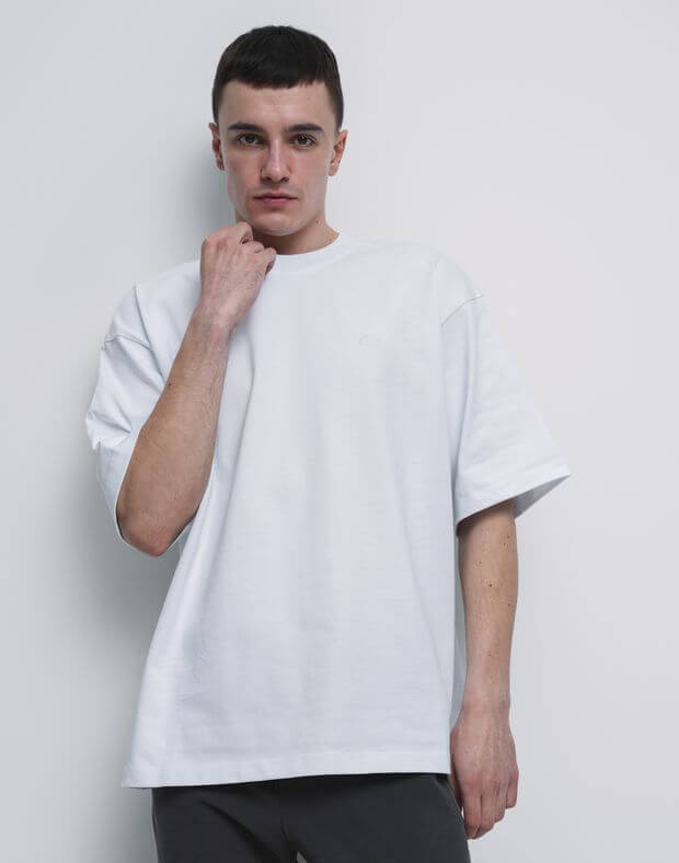 Męska koszulka oversize z logo, wykonana z bardzo gęstej bawełny, biały - Фото 7