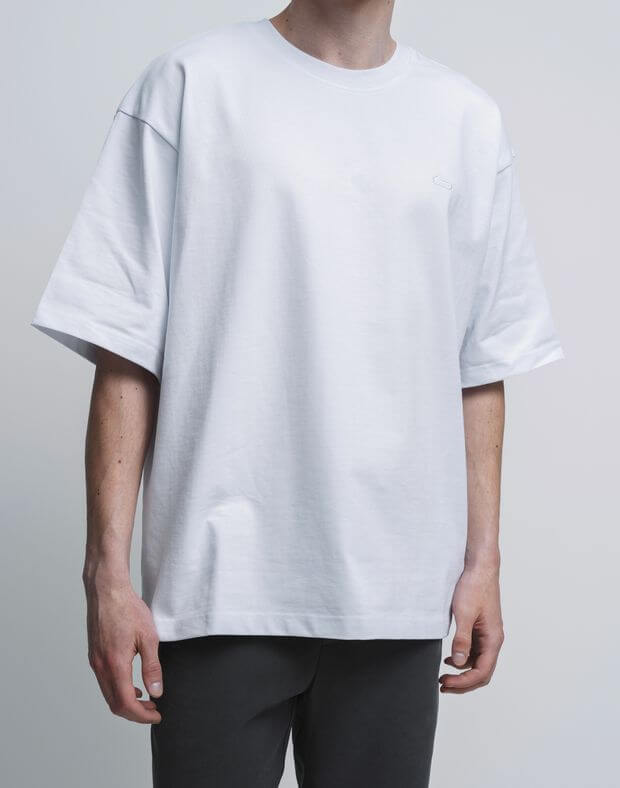 Męska koszulka oversize z logo, wykonana z bardzo gęstej bawełny, biały - Фото 1