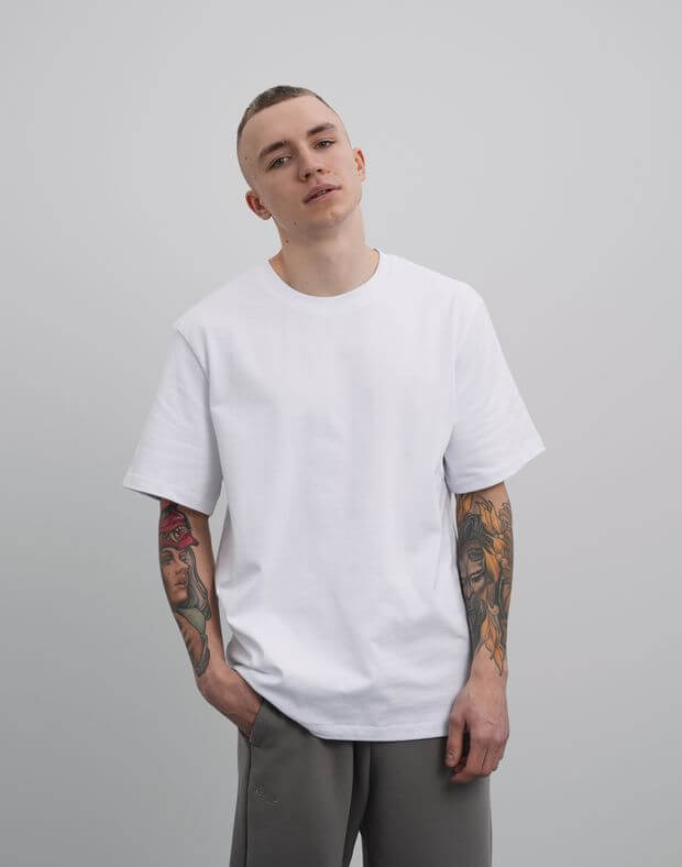 T-shirt męski o basicowym kroju, z bardzo gęstej bawełny, biały - Фото 7
