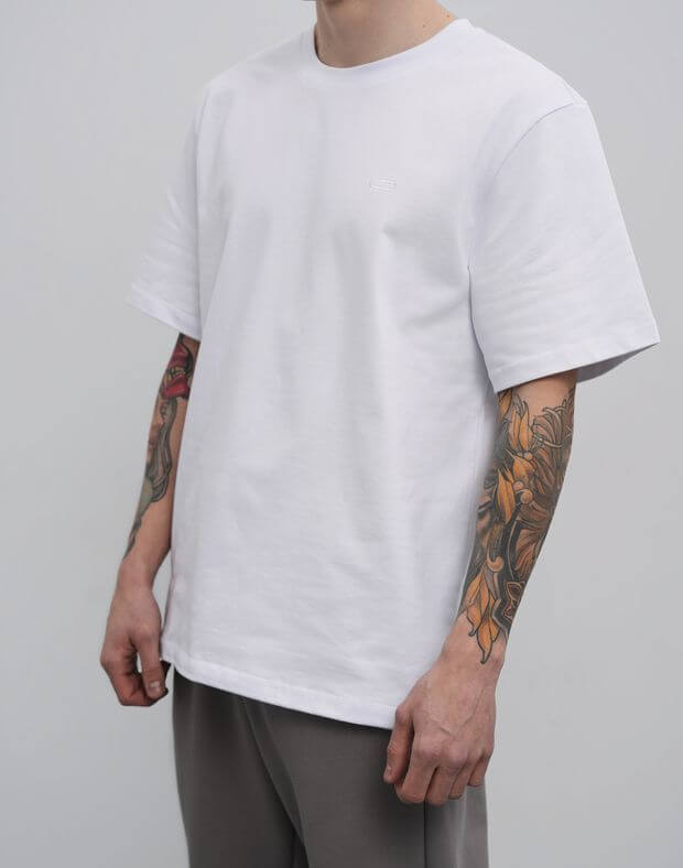 T-shirt męski o basicowym kroju, z bardzo gęstej bawełny, biały - Фото 8