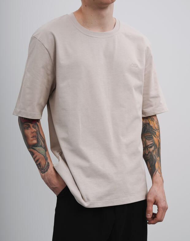 T-shirt męski o basicowym kroju, z bardzo gęstej bawełny, kawowy szary - Фото 1