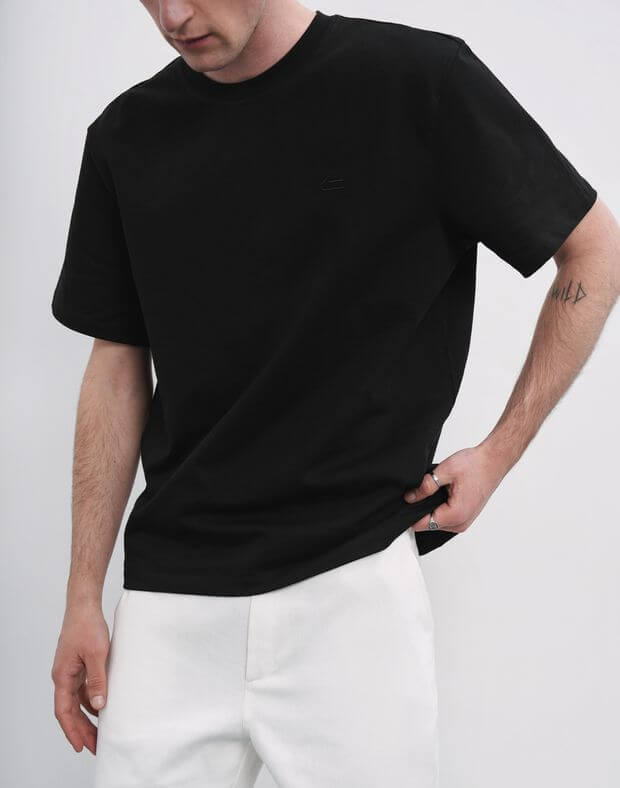 T-shirt męski o basicowym kroju, z bardzo gęstej bawełny, czarny - Фото 7