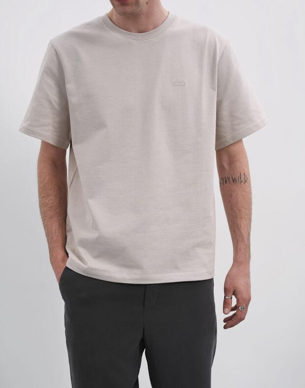 T-shirt męski o basicowym kroju oversize, z bardzo gęstej bawełny, kawowy szary - Фото 1