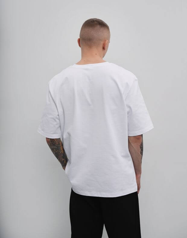 T-shirt męski o basicowym kroju oversize, z bardzo gęstej bawełny, biały - Фото 2