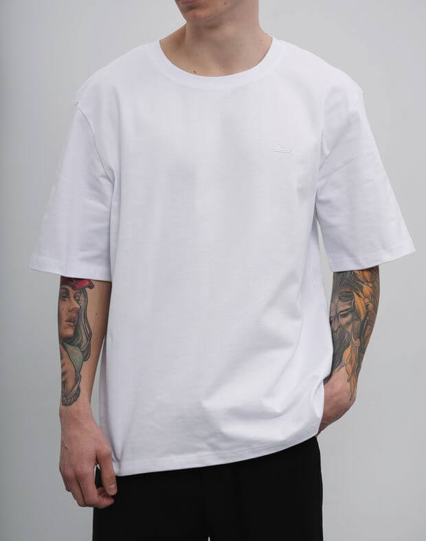 T-shirt męski o basicowym kroju oversize, z bardzo gęstej bawełny, biały - Фото 1