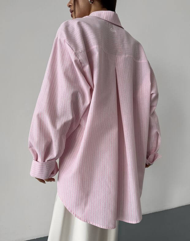 Сорочка в смужку оверсайз, біло-рожева - Фото 2