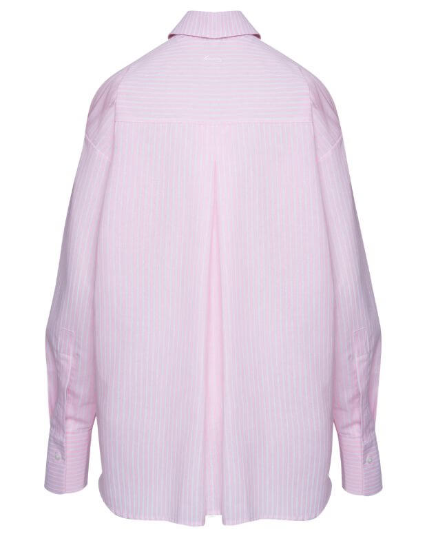 Сорочка в смужку оверсайз, біло-рожева - Фото 8