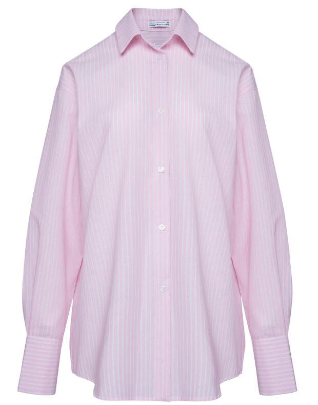 Сорочка в смужку оверсайз, біло-рожева - Фото 6