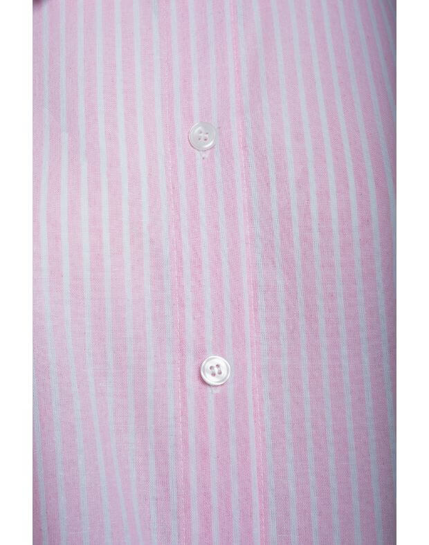 Сорочка в смужку оверсайз подовжена з розрізами, біло-рожева - Фото 7