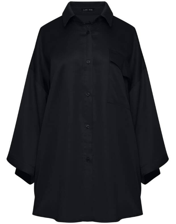 Koszula oversize z krótkim rękawem, czarna - Фото 6