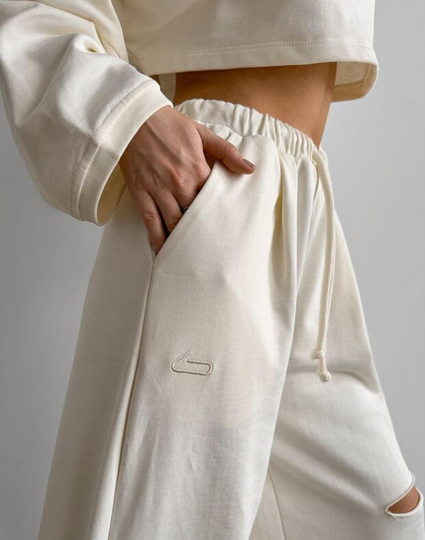 Letnie proste spodnie oversize, ecru - Фото 5