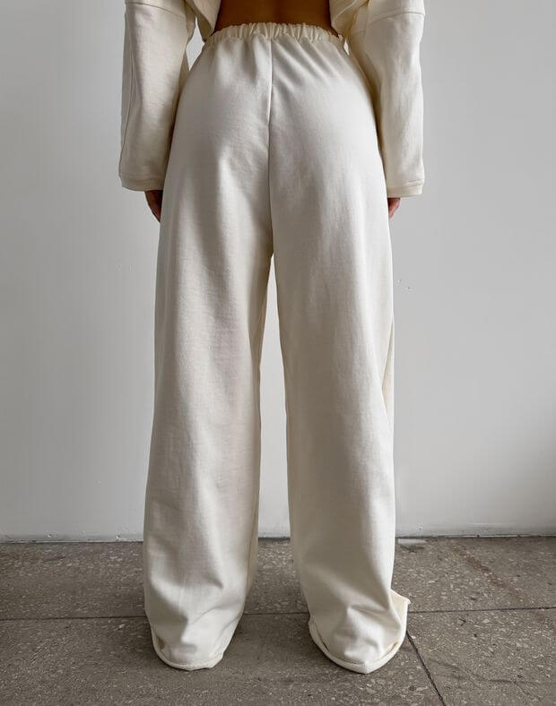 Letnie proste spodnie oversize, ecru - Фото 2