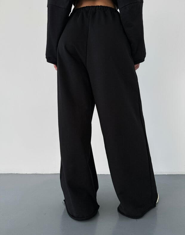 Letnie proste spodnie oversize, czarny - Фото 2