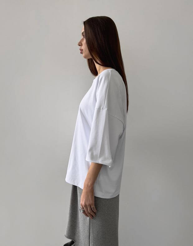 T-shirt damski oversize z długim rękawem, biały - Фото 6