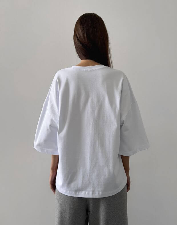T-shirt damski oversize z długim rękawem, biały - Фото 2