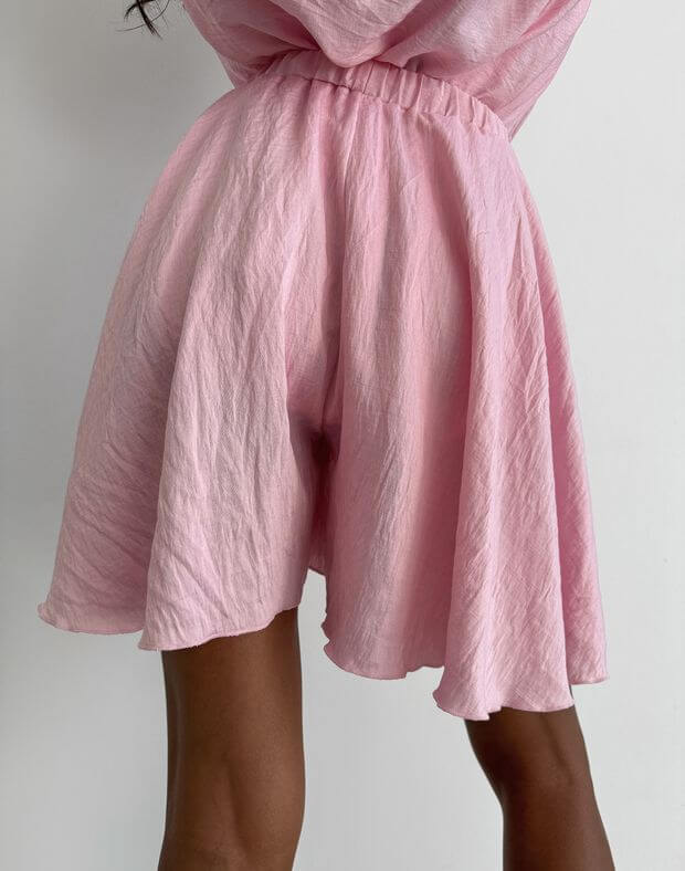 Шорти з легкої тканини зі складками, рожеві - Фото 2