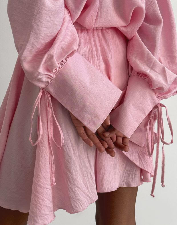 Шорти з легкої тканини зі складками, рожеві - Фото 8