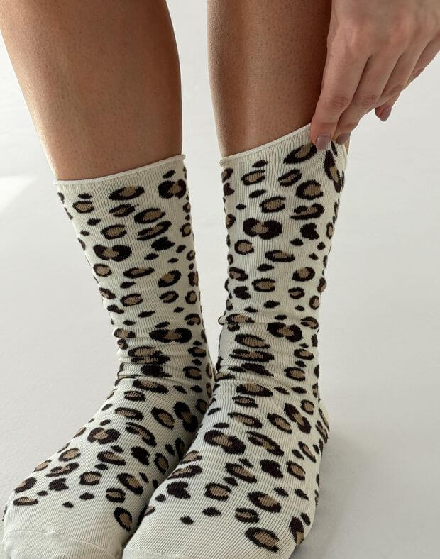 Шкарпетки з леопардовим принтом, молочні - Фото 5