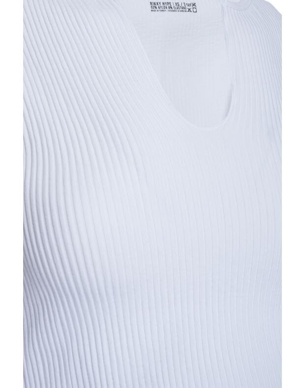 Krótka koszulka seamless z wycięciem na szerokich ramiączkach, biały - Фото 7