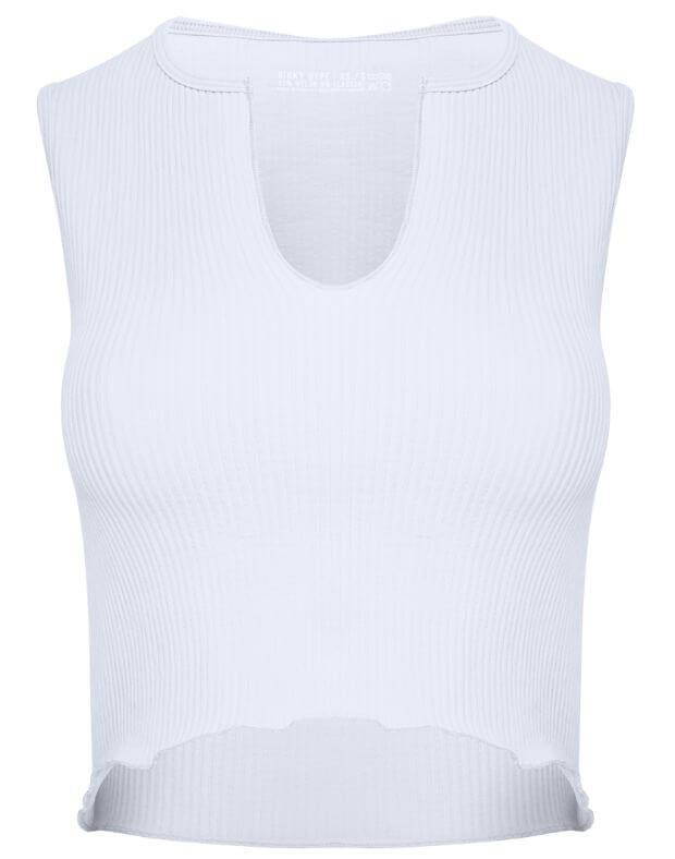 Krótka koszulka seamless z wycięciem na szerokich ramiączkach, biały - Фото 6