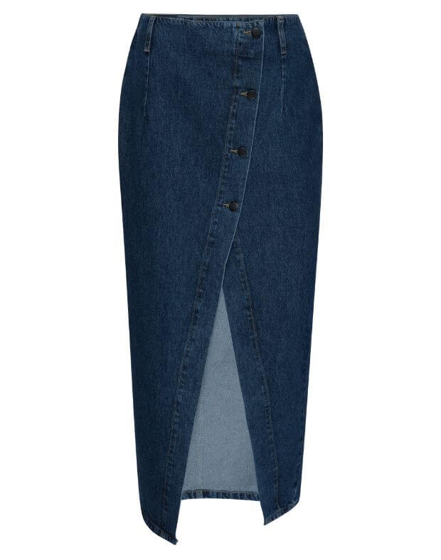 Spódnica maxi jeansowa zapinana na guziki, ciemnoniebieski - Фото 6