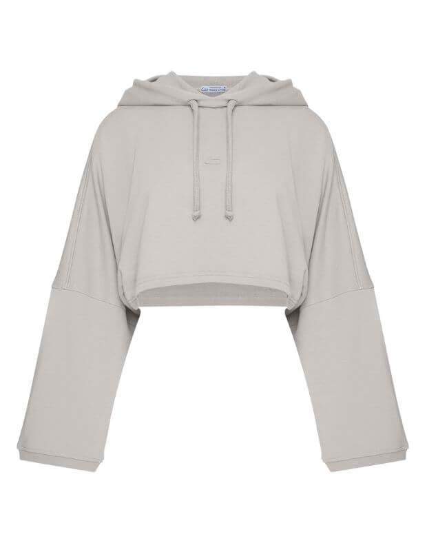 Bluza z kapturem letnia skrócony oversize, neutralny beż - Фото 6