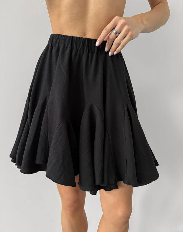 Spódnica mini z falbankami, czarny - Фото 1